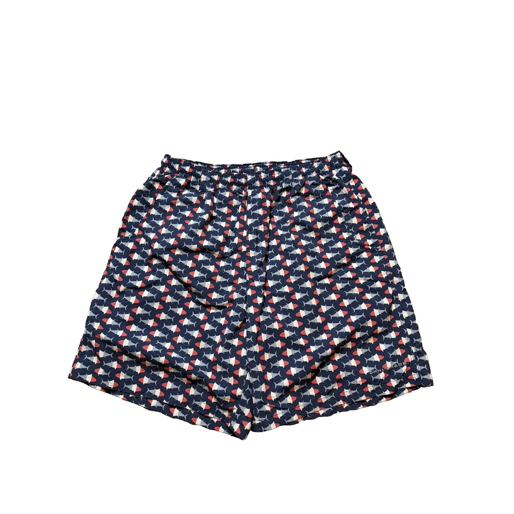 Columbia Men's M PFG Fish Print Swim Trunks Shorts Navy Red White Mesh Lined